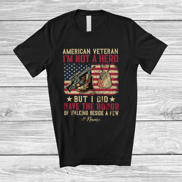 MacnyStore - Personalized Custom Name Honor Of Walking Beside A Few; Proud Veteran Day American Flag T-Shirt