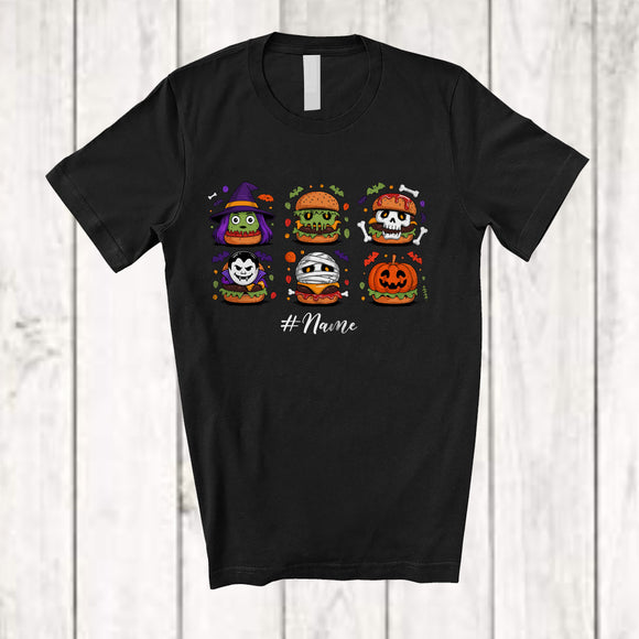 MacnyStore - Personalized Custom Name Horror Hamburger Zombie Witch Cosplay; Happy Halloween Summer Food T-Shirt
