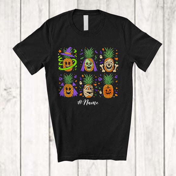 MacnyStore - Personalized Custom Name Horror Pineapple Zombie Witch Cosplay; Happy Halloween Summer Fruit T-Shirt