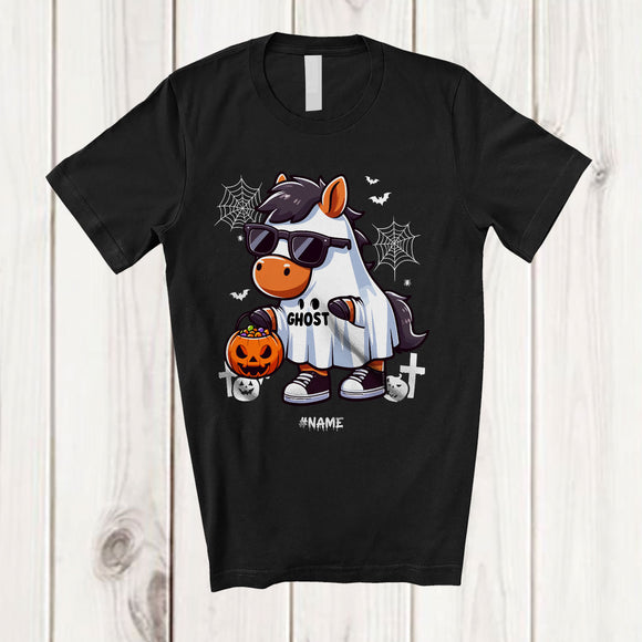 MacnyStore - Personalized Custom Name Horse Boo Ghost Cosplay; Lovely Halloween Horse Sunglasses; Farmer T-Shirt