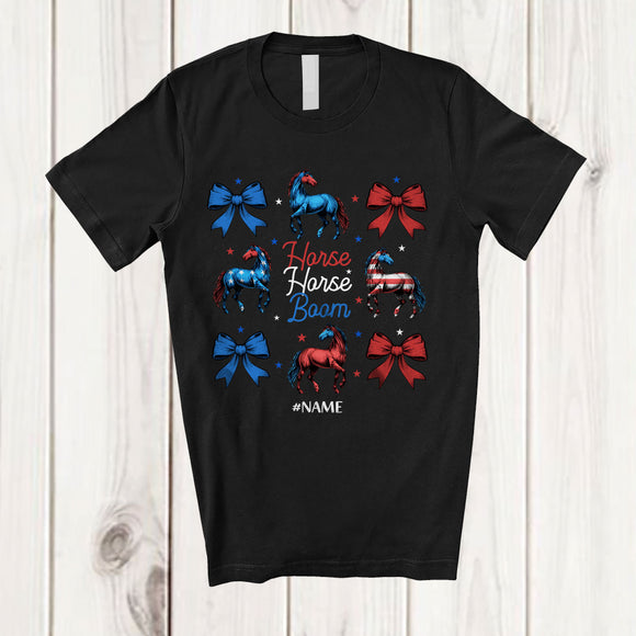 MacnyStore - Personalized Custom Name Horse Horse Boom; Joyful 4th Of July US Flag Horse; Farmer Patriotic T-Shirt