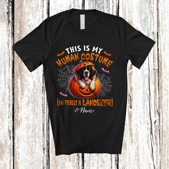 MacnyStore - Personalized Custom Name Human Costume I'm Really A Landseers; Creepy Halloween Pumpkin T-Shirt