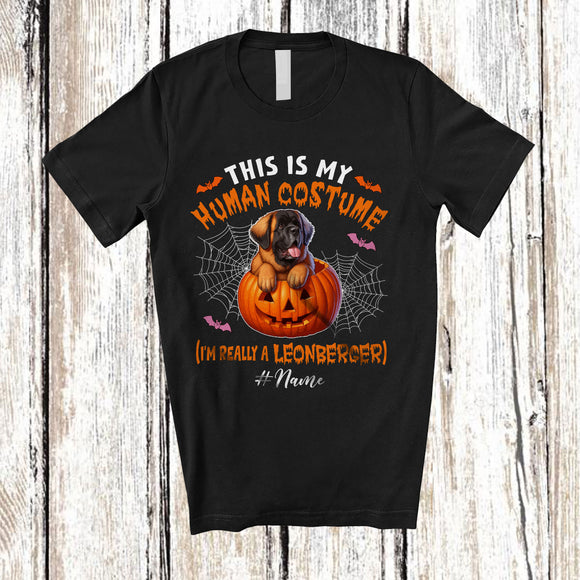 MacnyStore - Personalized Custom Name Human Costume I'm Really A Leonberger; Creepy Halloween Pumpkin T-Shirt