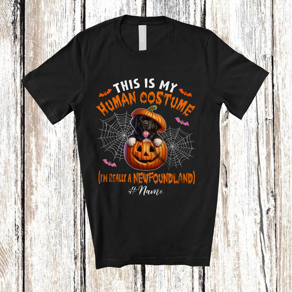 MacnyStore - Personalized Custom Name Human Costume I'm Really A Newfoundland; Creepy Halloween Pumpkin T-Shirt