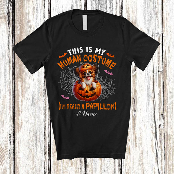 MacnyStore - Personalized Custom Name Human Costume I'm Really A Papillon; Creepy Halloween Pumpkin T-Shirt