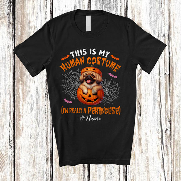 MacnyStore - Personalized Custom Name Human Costume I'm Really A Pekingese; Creepy Halloween Pumpkin T-Shirt