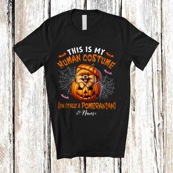 MacnyStore - Personalized Custom Name Human Costume I'm Really A Pomeranian; Creepy Halloween Pumpkin T-Shirt