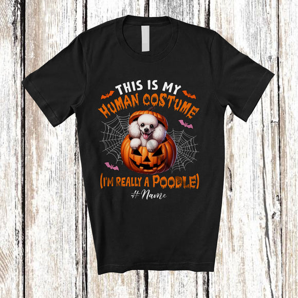 MacnyStore - Personalized Custom Name Human Costume I'm Really A Poodle; Creepy Halloween Pumpkin T-Shirt