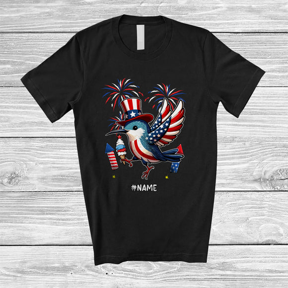 MacnyStore - Personalized Custom Name Hummingbird Ice Cream; Joyful 4th Of July American Flag; Patriotic T-Shirt
