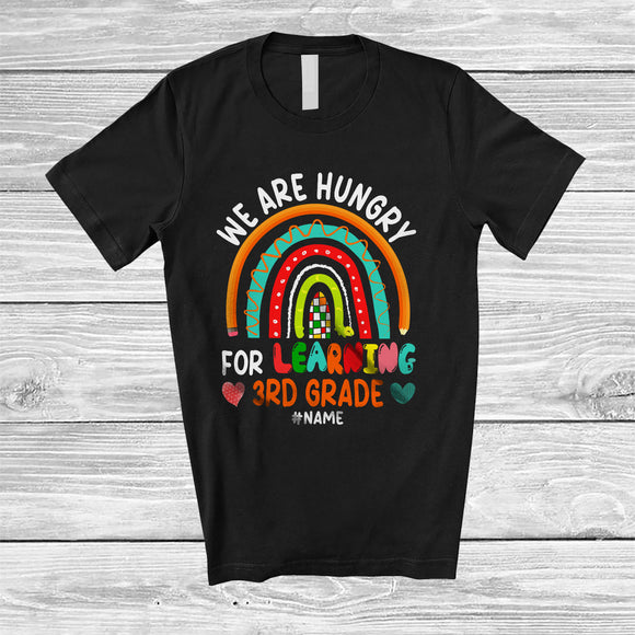 MacnyStore - Personalized Custom Name Hungry For Learning 3rd Grade; Amusing Back To School Rainbow T-Shirt