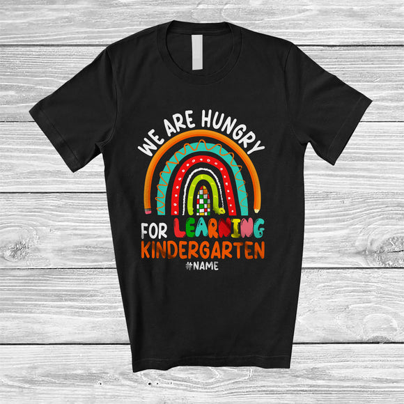 MacnyStore - Personalized Custom Name Hungry For Learning Kindergarten; Amusing Back To School Rainbow T-Shirt