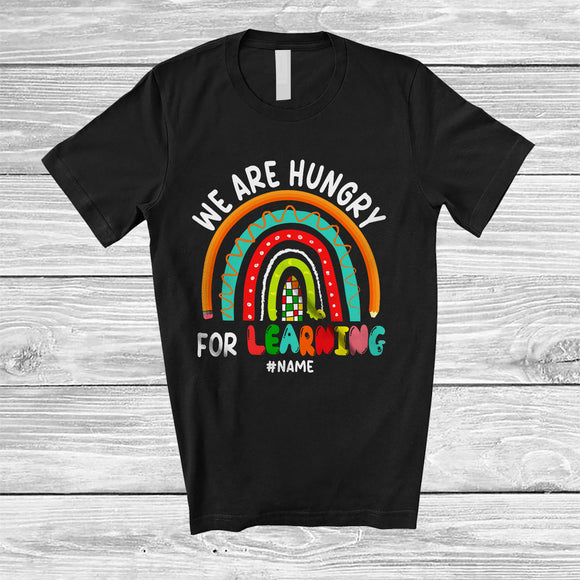 MacnyStore - Personalized Custom Name Hungry For Learning; Amusing Back To School Rainbow T-Shirt