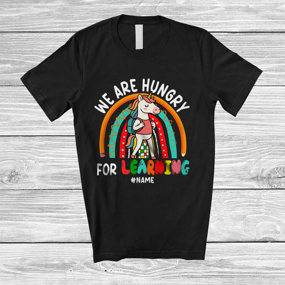 MacnyStore - Personalized Custom Name Hungry For Learning; Amusing Back To School Unicorn Rainbow T-Shirt
