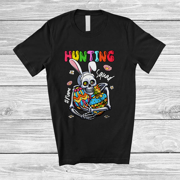 MacnyStore - Personalized Custom Name Hunting Squad; Joyful Easter Bunny Skeleton Holding Easter Eggs T-Shirt