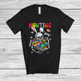 MacnyStore - Personalized Custom Name Hunting Squad; Joyful Easter Bunny Skeleton Holding Easter Eggs T-Shirt