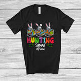 MacnyStore - Personalized Custom Name Hunting Squad; Joyful Easter Three Bunny Skeletons Holding Eggs T-Shirt