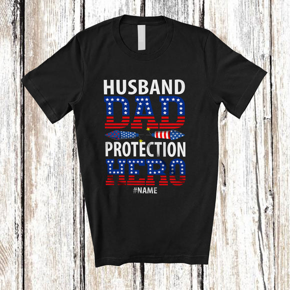 MacnyStore - Personalized Custom Name Husband Dad Protection; Lovely Father's Day 4th of July Veteran Patriotic T-Shirt