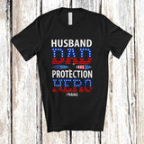 MacnyStore - Personalized Custom Name Husband Dad Protection; Lovely Father's Day 4th of July Veteran Patriotic T-Shirt