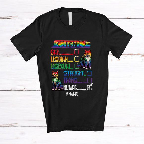 MacnyStore - Personalized Custom Name I Am Gay Lesbian Human; Adorable LGBTQ Pride Gay Rainbow Cat Owner T-Shirt