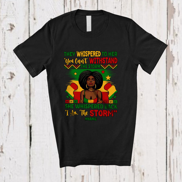 MacnyStore - Personalized Custom Name I Am The Storm; Amusing Juneteenth Black Afro Woman; African T-Shirt