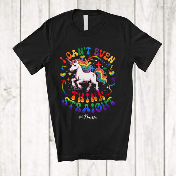 MacnyStore - Personalized Custom Name I Can't Even Think Straight; Humorous LGBTQ Gay Pride Unicorn T-Shirt