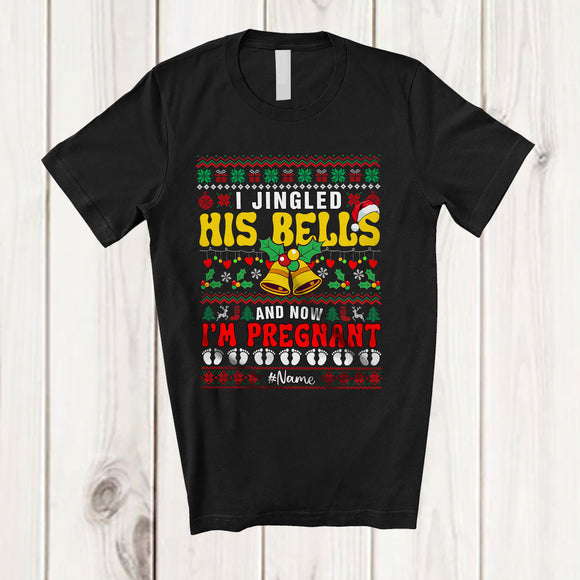 MacnyStore - Personalized Custom Name I Jingled His Bells; Sarcastic Pregnancy Christmas Sweater Bells; Couple T-Shirt