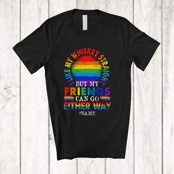 MacnyStore - Personalized Custom Name I Like My Whiskey Straight; Humorous LGBTQ Gay Rainbow; Drinking T-Shirt