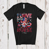 MacnyStore - Personalized Custom Name I Love Being A Nurse; Joyful 4th Of July Leopard Gnome; Patriotic T-Shirt