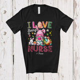 MacnyStore - Personalized Custom Name I Love Being A Nurse; Joyful Easter Leopard Bunny Gnome Heart T-Shirt