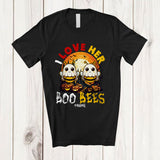 MacnyStore - Personalized Custom Name I Love Her Boo Bees; Lovely Halloween Two Boobs Bees Moon; Couple T-Shirt