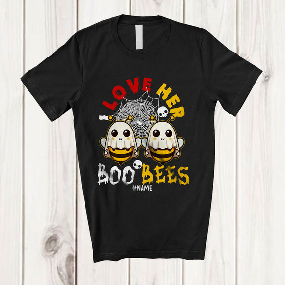 MacnyStore - Personalized Custom Name I Love Her Boo Bees; Lovely Halloween Two Boobs Bees; Couple T-Shirt
