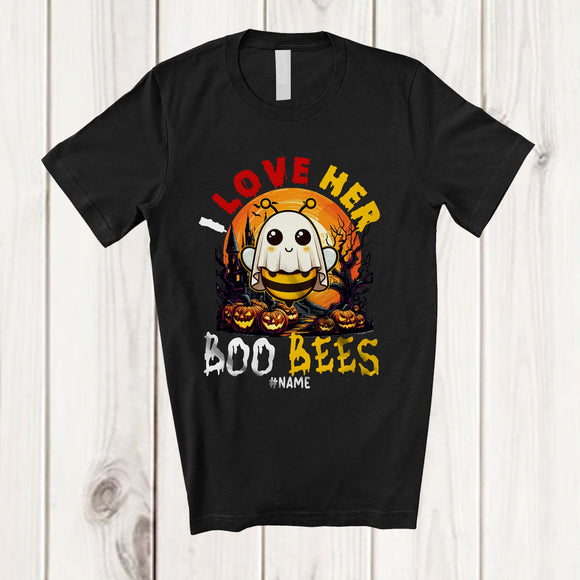 MacnyStore - Personalized Custom Name I Love Her Boo Bees; Sarcastic Halloween Boobs Bee Moon; Couple T-Shirt