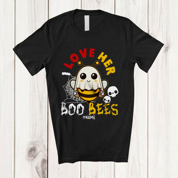 MacnyStore - Personalized Custom Name I Love Her Boo Bees; Sarcastic Halloween Boobs Bee; Couple T-Shirt