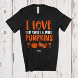 MacnyStore - Personalized Custom Name I Love Her Sweet And Wild Pumpkins; Humorous Thanksgiving Couple T-Shirt