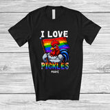 MacnyStore - Personalized Custom Name I Love Pickles; Humorous LGBTQ Pride Rooster Rainbow Gay Flag T-Shirt