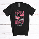 MacnyStore - Personalized Custom Name I Make 30 Look Flamazing; Amazing 30th Birthday Flamingo Leopard T-Shirt