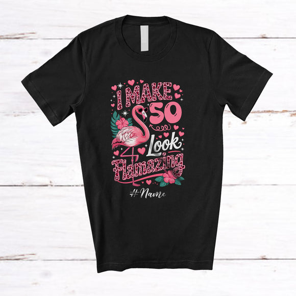 MacnyStore - Personalized Custom Name I Make 50 Look Flamazing; Amazing 50th Birthday Flamingo Leopard T-Shirt