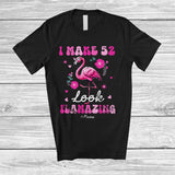 MacnyStore - Personalized Custom Name I Make 52 Look Flamazing; Amazing 52rd Birthday Flamingo Flowers T-Shirt
