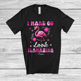 MacnyStore - Personalized Custom Name I Make 60 Look Flamazing; Amazing 60th Birthday Flamingo Flowers T-Shirt