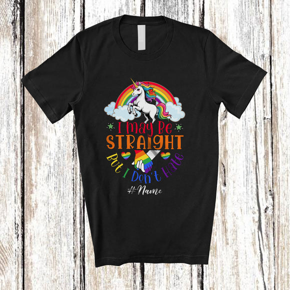 MacnyStore - Personalized Custom Name I May Be Straight But I Don't Hate; Joyful LGBTQ Rainbow Gay Unicorn T-Shirt
