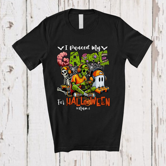 MacnyStore - Personalized Custom Name I Paused My Game For Halloween; Scary Zombies Ghost Gaming Gamer T-Shirt