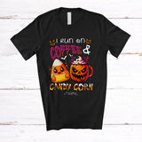 MacnyStore - Personalized Custom Name I Run On Coffee And Candy Corn; Amusing Halloween Pumpkin T-Shirt