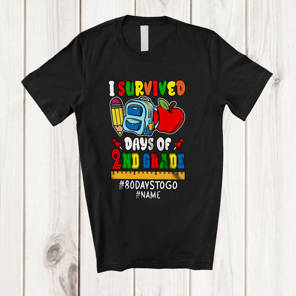 MacnyStore - Personalized Custom Name I Survived 100 Days of 2nd Grade; Joyful Count Down 100 Days Students T-Shirt