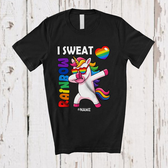 MacnyStore - Personalized Custom Name I Sweat Rainbow; Adorable LGBTQ Pride Gay Dabbing Unicorn T-Shirt