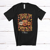 MacnyStore - Personalized Custom Name I Teach The Cutest Pumpkins; Lovely Thanksgiving Fall Leaves Teacher T-Shirt