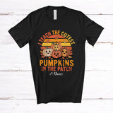 MacnyStore - Personalized Custom Name I Teach The Cutest Pumpkins; Lovely Thanksgiving Vintage Retro Teacher T-Shirt
