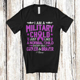MacnyStore - Personalized Custom Name I'm A Military Child Month; Lovely Purple Ribbon Patriotic Family T-Shirt