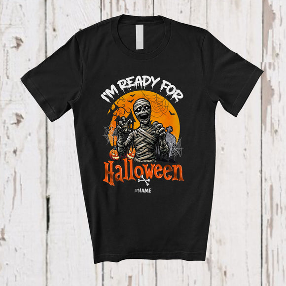 MacnyStore - Personalized Custom Name I'm Ready For Halloween; Creepy Moon Costume Mummy Family T-Shirt