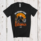 MacnyStore - Personalized Custom Name I'm Ready For Halloween; Creepy Moon Costume Skeleton Family T-Shirt