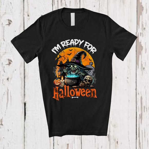 MacnyStore - Personalized Custom Name I'm Ready For Halloween; Creepy Moon Costume Witch Family T-Shirt